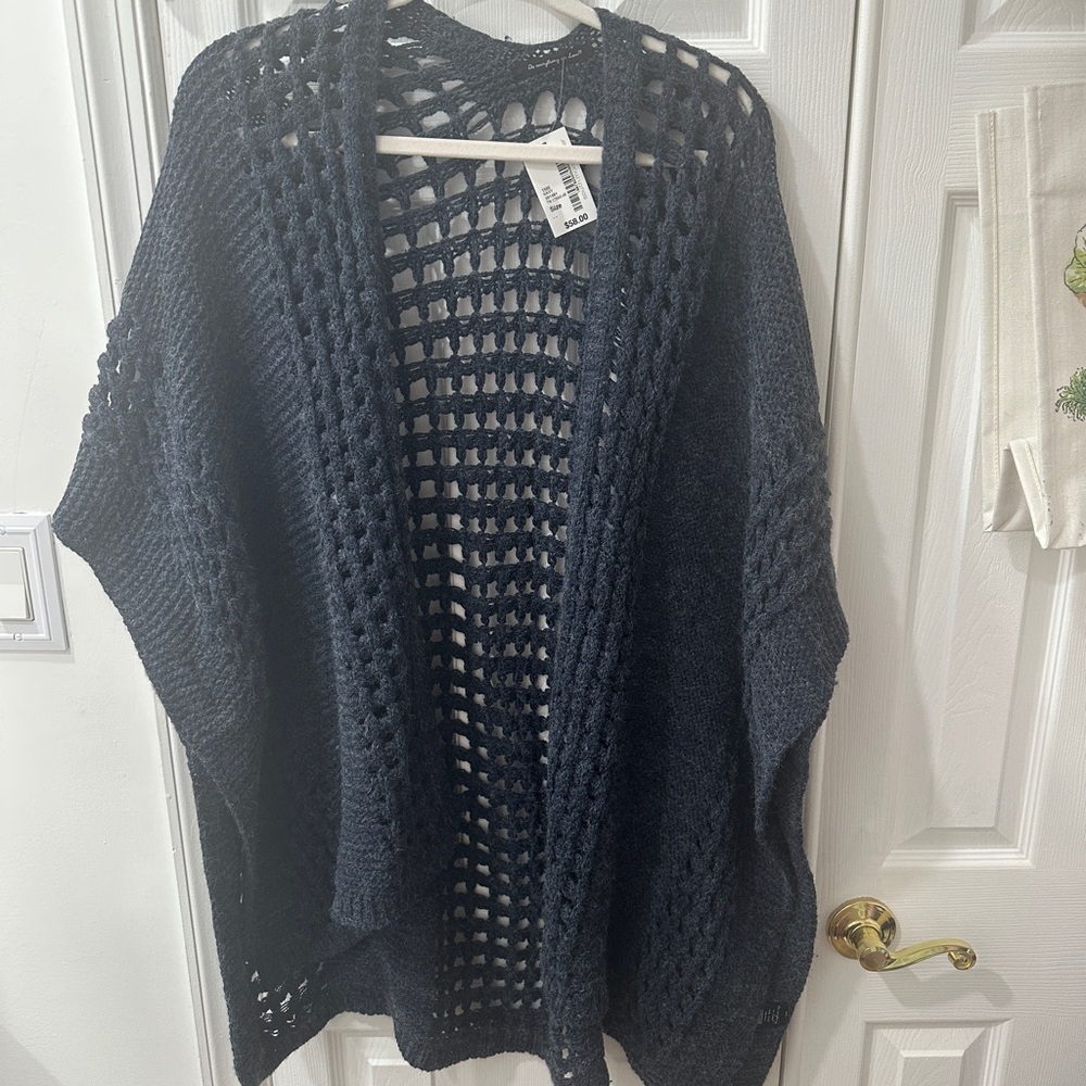 South Moon Under Charcoal Open-Knit Poncho